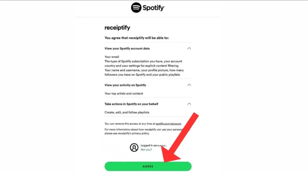 A permissions screen from Spotify asking the user to grant Receiptify access to their listening data