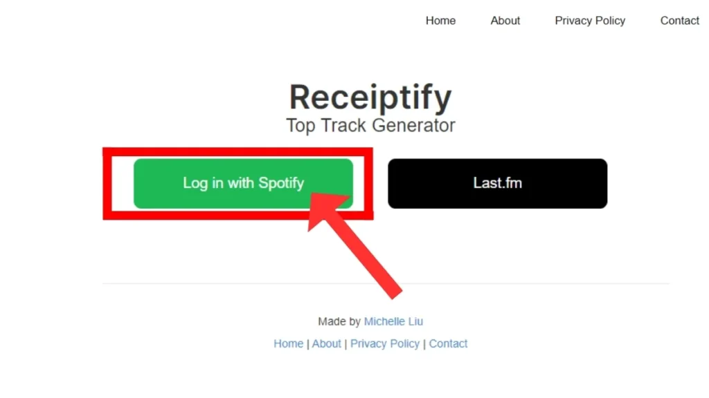 The Receiptify Herokuapp website with the _Log in with Spotify_ button highlighted